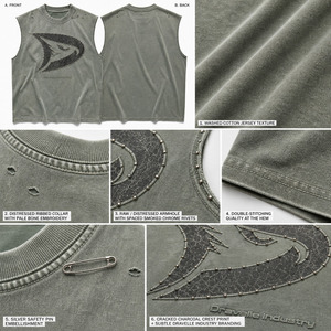 Camiseta sin mangas de algodón lavado estilo Y2K |   Camiseta sin mangas extragrande estilo muscle tee |   Gráfico de escudo gótico y detalle de remaches metálicos |   Ropa Urbana Desgastada - Product Image 6