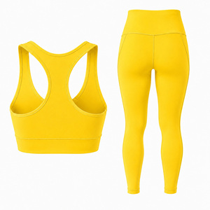 Ensemble de soutien-gorge de sport jaune et leggings pour femmes, taille haute, vêtements de sport, yoga, fitness, tenue deux pièces - Product Image 2