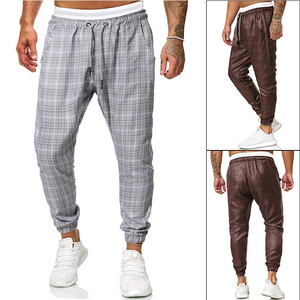 Men Plaid Elastic Waist Drawstring Jogger Pants With <b>Side</b> Pockets Casual Breathable Sweatpants Spring Style - Product Image 1