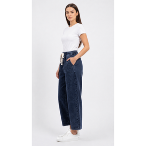 Women's AllWeather Breathable Cotton Bamboo Fiber Knitted Drawstring Denim Baggy Trouser Mid <b>Waist</b> Loose Pattern Travel Friendly - Product Image 5