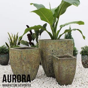 Pots à fleurs en céramique écologiques rustiques, carrés, émaillés, pour l'extérieur, avec trous de drainage, pour plantes vertes de jardin, style vintage, ensemble - Product Image 5