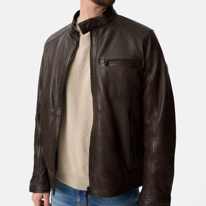 2026 Stylish <b>High</b> Quality Men's Motorcycle <b>Leather</b> Jacket for Winter New Zipper Style with Front Logo Low MOQ <b>Leather</b> Jacket - Product Image 2