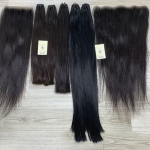 Extensions de cheveux à trame machine double tirage de haute qualité et frontale HD 13x6 en cheveux humains vietnamiens bruts, noir naturel, en lots - Product Image 3