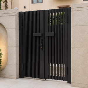 Puerta de Entrada Principal de Metal Negro Moderno con Diseño de Listones Verticales para Villa, Puerta de Seguridad para el Hogar - Product Image 4