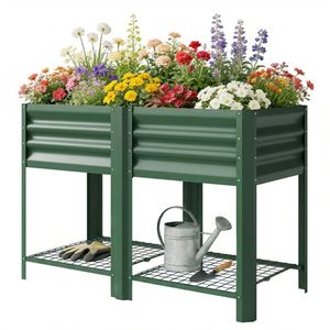 Fioriera Rialzata e Scaffale Portapiante Verde con Vaso e Contenitore per Attrezzi - Product Image 5