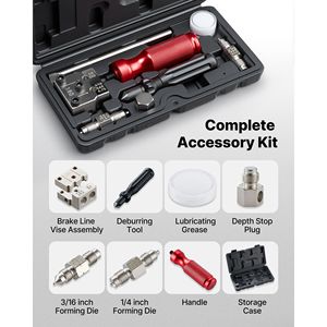 Kit di attrezzi per tubi freno a svasatura singola e doppia a 45 gradi per tubi in rame da 3/16'' e 1/4'' con 2 matrici di formatura e sbavatore - Product Image 6