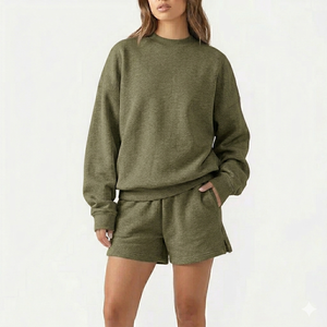 <b>Mock</b> <b>Neck</b> <b>Top</b> with Shorts Set Women Easy Comfort Regular Fit Solid Above Knee Daily Outfit Casual Wear Contemporary Clothing - Product Image 1