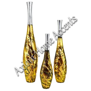 Jarrón de Piso Moderno y Elegante Axiom Home Accents, Pieza Decorativa de Cerámica y Aluminio Plateado Martillado para Hogar u Oficina - Product Image 3