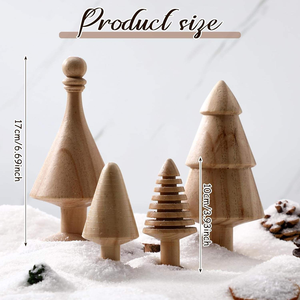 Ensemble de 4 figurines d'arbre de Noël rétro en bois, décoration de table de Noël, décoration de table à manger - Product Image 4