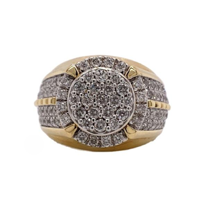 Men's Yellow <b>Gold</b> <b>Cocktail</b> <b>Ring</b> Pave Round Diamond Shield Shape Hiphop Style Everyday Wear Jewelry - Product Image 2
