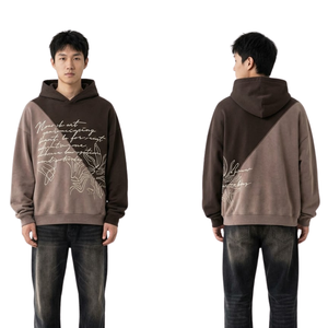 Sweat à capuche en molleton de coton épais marron terreux, coupe rétro à épaules tombantes, avec typographie script et effet délavé à l'acide - Product Image 1