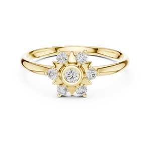 Anillo Elegante con Flor y Diamantes Cultivados en Laboratorio, Corte Redondo, Oro Sólido de 14k, Regalo para el Día de la Mujer, para Mamá - Product Image 1