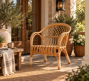 Sillón de Estilo Boho Natural con Diseño de Mimbre, Elegante Sillón de Interior y Exterior, Muebles de Mimbre Tejido para Decoración de Sala de Estar - Product Image 4