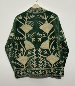 Maaunique <b>Velvet</b> Cotton Suzani Floral Embroidery Long Sleeve <b>Jacket</b> Vintage <b>Women</b> Autumn Winter Handmade Breathable Eco-Friendly - Product Image 3