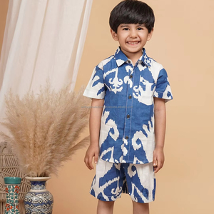 Meilleur prix pour ensemble de vêtements en coton de qualité supérieure pour garçons chemise décontractée à manches courtes bleu et blanc pour enfants de 1 à 12 ans - Product Image 1