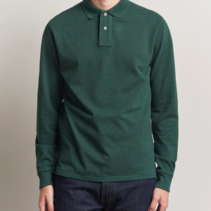 Polo de Manga Larga para Hombre, de Algodón Piqué, Color Verde Sólido, Cuello Camisero, Estilo Casual para Primavera - Product Image 2