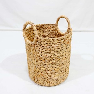 Rustic Circle Water Hyacinth Handwoven <b>Storage</b> Basket Laundry <b>Hamper</b> with Handles - Product Image 1