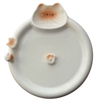 Assiette à dumplings en céramique motif chat mignon, plateau compartimenté de dessin animé pour le petit-déjeuner et les salades des enfants