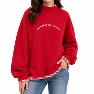 Pull-over surdimensionné pour femme de haute qualité, col montant, en coton léger, avec logo personnalisé, ourlet côtelé, service OEM - Product Image 1