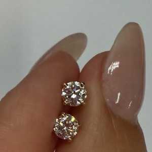 Wholesale 14k 18k Solid Gold Round Lab Grown Diamond Stud Earrings Classic 4 Prong Solitaire Basket <b>Post</b> Studs For Women Men - Product Image 5