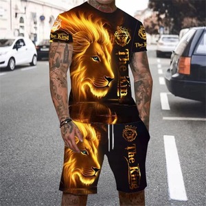 Summer Men Tracksuit 2 Piece Outfits 3D Golden <b>Lion</b> Print Short Sleeve T <b>Shirt</b> Shorts Jogging Sets Outdoor Spandex - Product Image 3