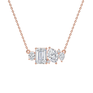 Colgante con Formas Geométricas Variadas, Corte Rectangular, Navette, Gota de Agua, Detalles en Oro Rosa de 14kt y 18kt, Joyería Fina HPHT - Product Image 2