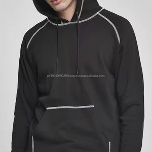 Sweat-shirts d'hiver pour hommes en coton lourd, sur mesure, grande taille, avec broderie, tissu polaire, extérieur uni et surpiqûres contrastées inversées - Product Image 4