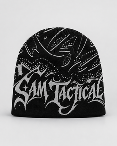Black Jacquard <b>Knit</b> <b>Beanie</b> With Tactical Letter Pattern Unisex Street Style Winter Hat 56-58CM Cheap Price Cheap Price - Product Image 1