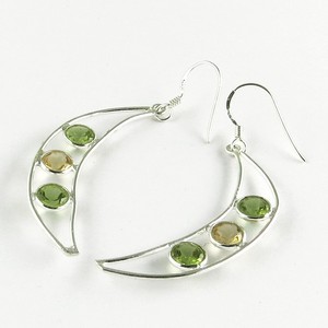 Pendientes de Plata de Ley con Peridoto y Citrino en Forma de Media Luna, Estilo Bohemio, de Lujo, Indios - Product Image 3