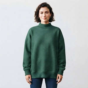 Women's 100% Cotton Mockneck <b>Long</b> <b>Sleeve</b> Sweatshirt Casual Loose Fit Pullover <b>Top</b> for Autumn Daily Outdoor Wear - Product Image 1