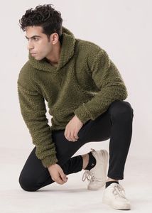Sudadera con Capucha Bordada de Forro Polar Verde Oliva para Hombre, Corte Regular, Ropa Casual de Invierno con Bolsillo, Servicio OEM - Product Image 3