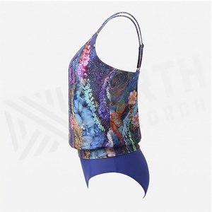 Traje de Baño Tankini con Estampado Floral y Cuello Halter para Mujer, Falda de Cintura Alta con Volantes, Conjunto de 2 Piezas Elástico para Playa - Product Image 3