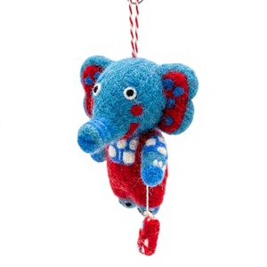 Eco-Friendly Handmade Wool <b>Felt</b> Elephant Holiday Ornament Red Blue Traditional <b>Animal</b> Wall Hanging Small Indoor Decoration - Product Image 3