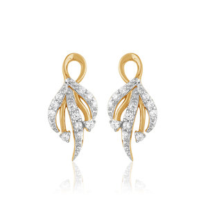 Boucles d'oreilles de luxe pour femme en or jaune 14 carats avec diamants torsadés floraux, taille brillant rond, diamants naturels certifiés IGI, pour mariage - Product Image 1