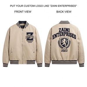 Mens Premium Windproof Winter Hooded Polyester Bomber <b>Jacket</b> 220 GSM Light Blue Rib Knit Cuffs Custom Embroidered <b>Patches</b> - Product Image 1