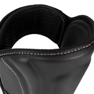 Protège-tibias de kick-boxing en cuir noir avec bande rouge, fermeture auto-agrippante réglable, pour adultes unisexe, arts martiaux - Product Image 3
