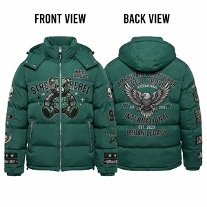 Chaqueta Bomber Roja Brillante Premium, 350 GSM, Paneles Acolchados Horizontales, Parches de Silicona Personalizados, Ropa de Abrigo Impermeable para Primavera - Product Image 5