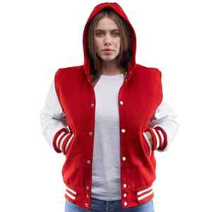 Chaqueta Varsity con Capucha para Mujer, Hecha a Medida, con Mangas de Tela de Lana, Diseño Invernal Resistente al Viento y Ecológico - Product Image 6