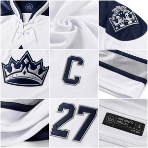 Wholesale Premium White Blue Ice Hockey Jersey with Embroidered <b>Crown</b> Logo Lace-Up <b>V</b>-Neck Team Uniform - Product Image 5