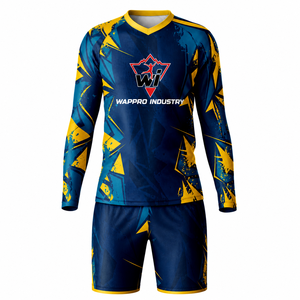 Conjunto de Uniforme de Portero de Fútbol Personalizado, Camiseta de Fútbol de Manga Larga Azul Marino y Amarillo, Pantalones Cortos - Product Image 1