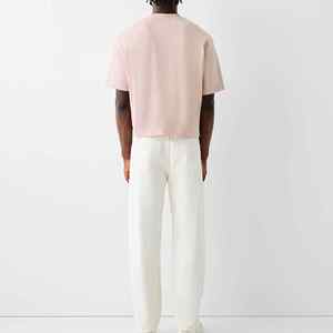 Men's Beige Short Sleeve T-<b>Shirt</b> O-Neck Regular Fit Solid Color Casual 100% Cotton Jersey Fabric Knitted Design - Product Image 6
