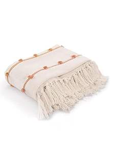 Plaid en coton rayé confortable |   Couverture confortable et élégante |   Idéal pour canapé-lit, chaise et salon |   Naturel & Beige |   125 x 150 cm - Product Image 2