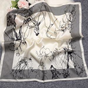 Pañuelo de satén de seda cuadrado de moda, superventas, con logotipo personalizado impreso, pañuelo para la cabeza, bandana con estampado de puntos, liso, a cuadros, a rayas y con lazos - Product Image 3