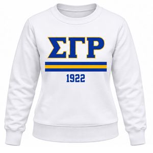 Sudadera con Cuello Redondo para Mujer, Marca Sigma Gamma Rho, Color Blanco, con Gráfico de Letras Griegas, Estilo Casual Universitario, Personalizable - Product Image 1