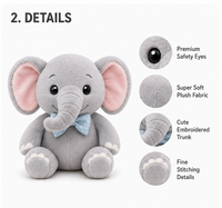 Peluche Éléphant Mignonne pour Bébé, Animal en Peluche Kawaii, Coton PP Doux, Doudou, Cadeau pour Enfants