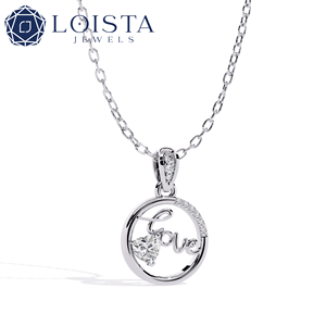 Collier pendentif LOVE en or blanc pour femme LOISTA avec diamant taillé en triangle et placage rhodium, bijoux de style romantique - Product Image 1