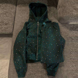Men's Autumn Solid Red Leopard Print Heavyweight Cotton Tracksuit Zip-Up Hoodie <b>Jogger</b> Set <b>Sequin</b> Embroidery Streetwear 2-in-1 - Product Image 2