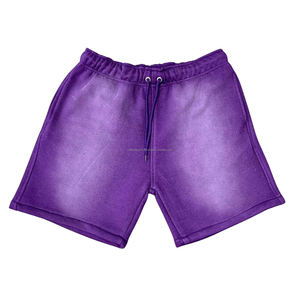 100% algodón verano sol desteñido 3D Puff impresión Logo corte borde gimnasio pantalones cortos desgastados deporte hombres lavado ácido moda Pantalones cortos para hombres - Product Image 4