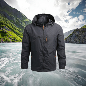 Veste coupe-vent imperméable à capuche pour homme, couleur verte, style sportif, avec poche zippée sur le devant. - Product Image 5
