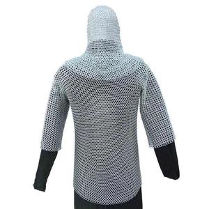 Haut en maille d'aluminium fait main avec capuche, demi-manches, anneaux de 10 mm, armure de chevalier médiéval, costume de foire Renaissance - Product Image 4
